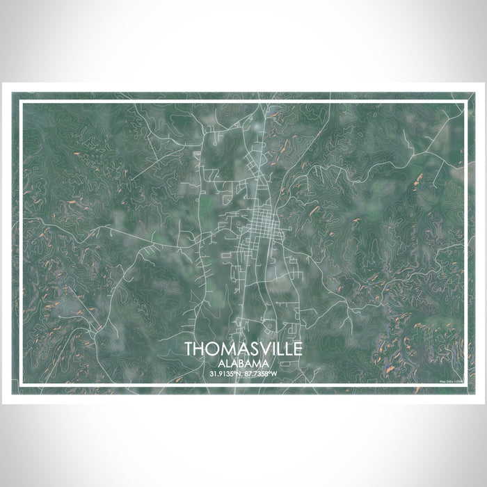 Thomasville Alabama Map Print Landscape Orientation in Afternoon Style With Shaded Background