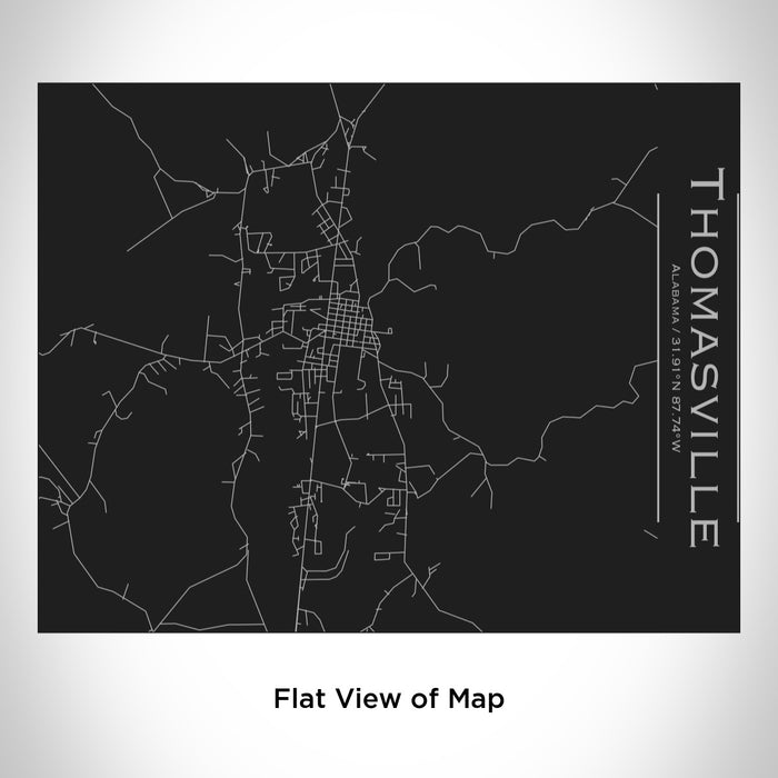 Rendered View of Thomasville Alabama Map Engraving on 20oz Stainless Steel Insulated Bottle with Bamboo Top in Black