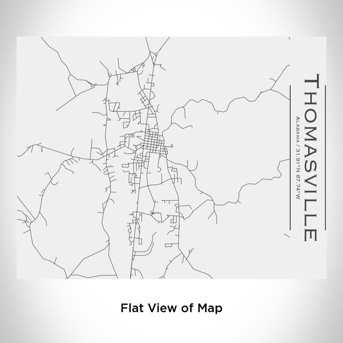 Rendered View of Thomasville Alabama Map Engraving on 20oz Stainless Steel Insulated Bottle with Bamboo Top in White