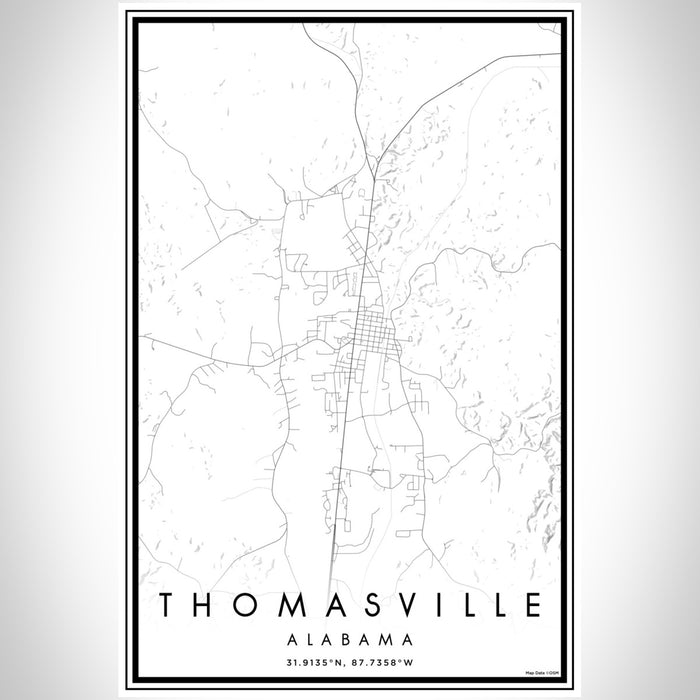 Thomasville Alabama Map Print Portrait Orientation in Classic Style With Shaded Background