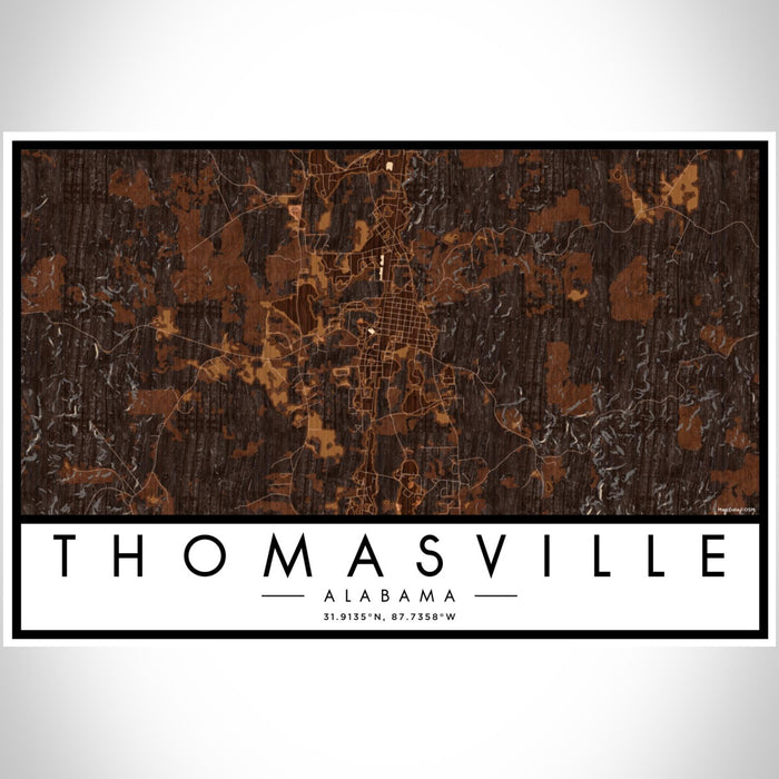 Thomasville Alabama Map Print Landscape Orientation in Ember Style With Shaded Background