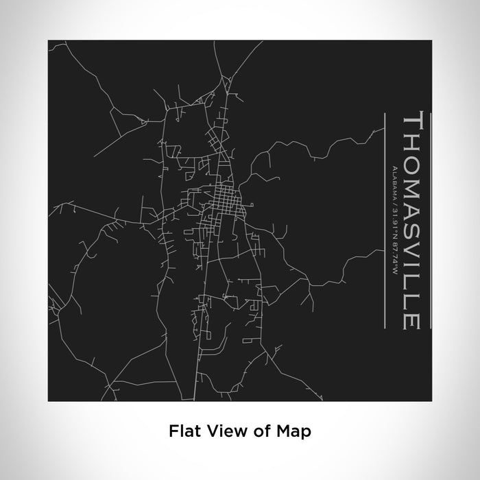 Rendered View of Thomasville Alabama Map Engraving on 17oz Stainless Steel Insulated Tumbler in Black