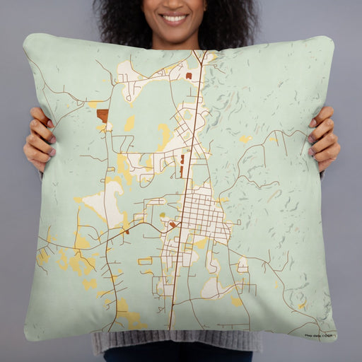 Person holding 22x22 Custom Thomasville Alabama Map Throw Pillow in Woodblock