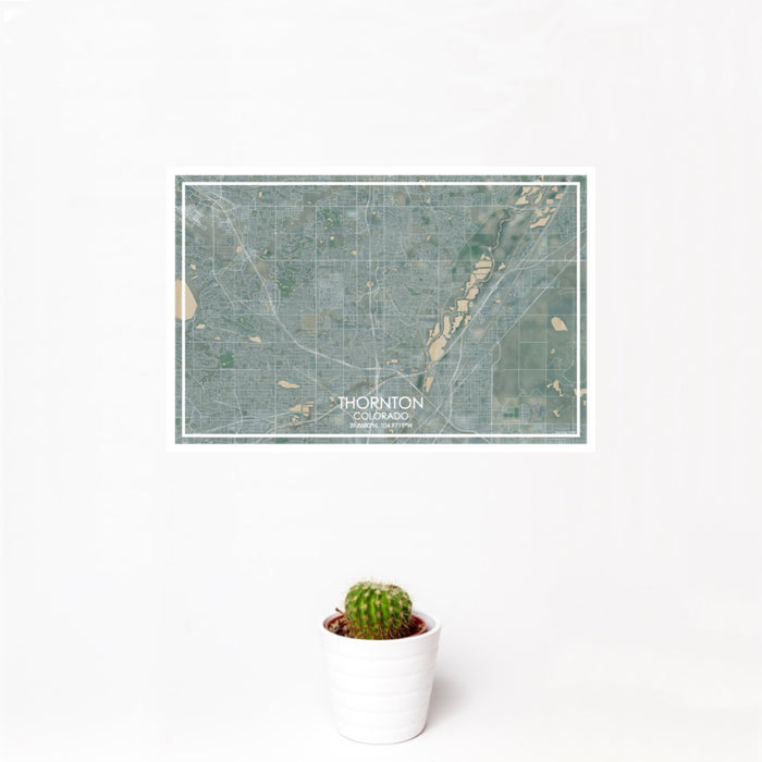 12x18 Thornton Colorado Map Print Landscape Orientation in Afternoon Style With Small Cactus Plant in White Planter