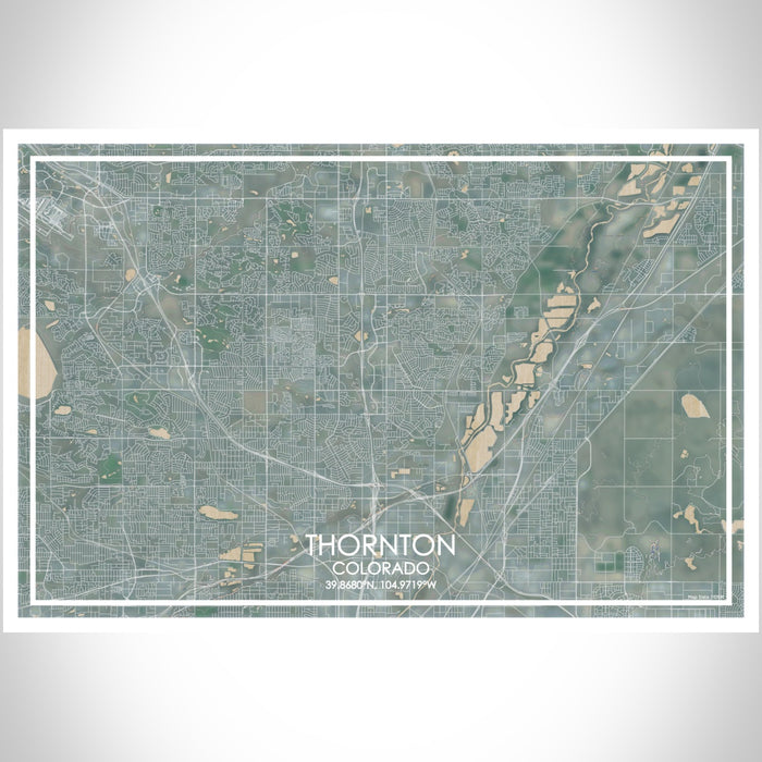 Thornton Colorado Map Print Landscape Orientation in Afternoon Style With Shaded Background