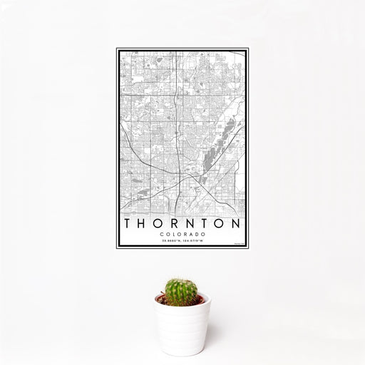 12x18 Thornton Colorado Map Print Portrait Orientation in Classic Style With Small Cactus Plant in White Planter