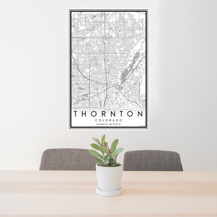 24x36 Thornton Colorado Map Print Portrait Orientation in Classic Style Behind 2 Chairs Table and Potted Plant