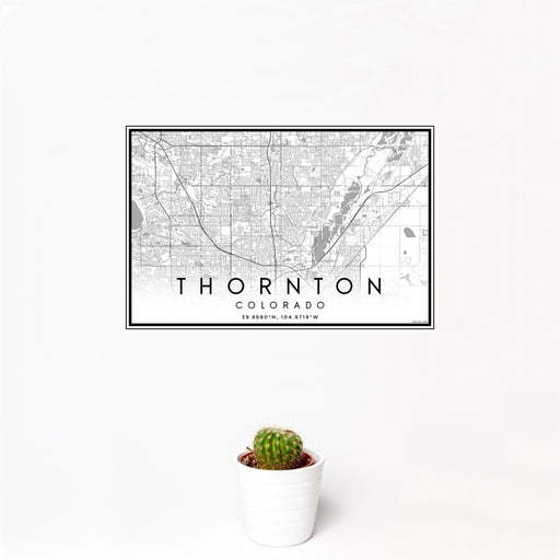 12x18 Thornton Colorado Map Print Landscape Orientation in Classic Style With Small Cactus Plant in White Planter