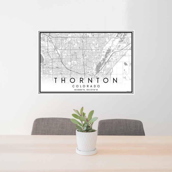 24x36 Thornton Colorado Map Print Landscape Orientation in Classic Style Behind 2 Chairs Table and Potted Plant