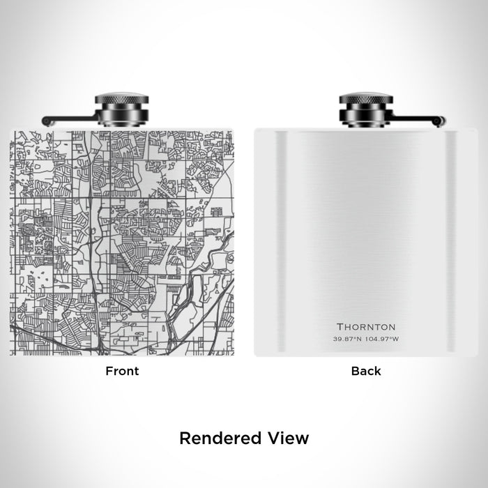 Rendered View of Thornton Colorado Map Engraving on 6oz Stainless Steel Flask in White
