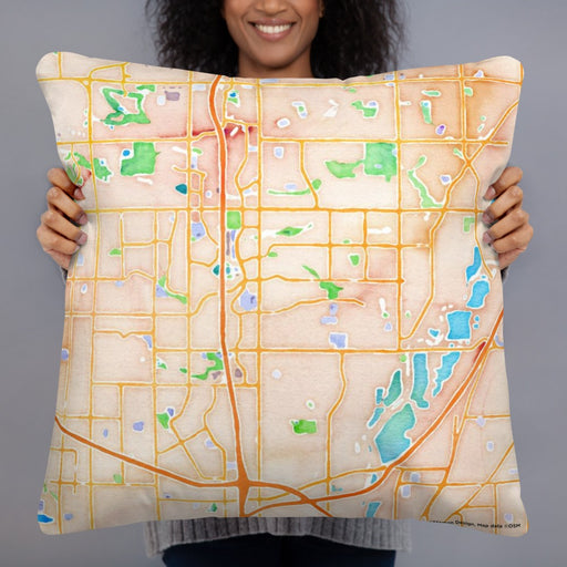 Person holding 22x22 Custom Thornton Colorado Map Throw Pillow in Watercolor