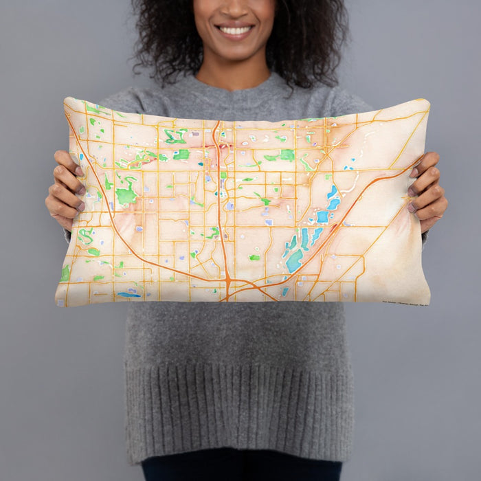 Person holding 20x12 Custom Thornton Colorado Map Throw Pillow in Watercolor