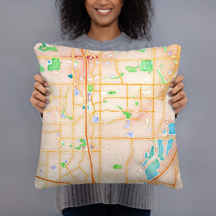 Person holding 18x18 Custom Thornton Colorado Map Throw Pillow in Watercolor