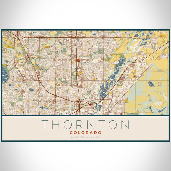 Thornton Colorado Map Print Landscape Orientation in Woodblock Style With Shaded Background