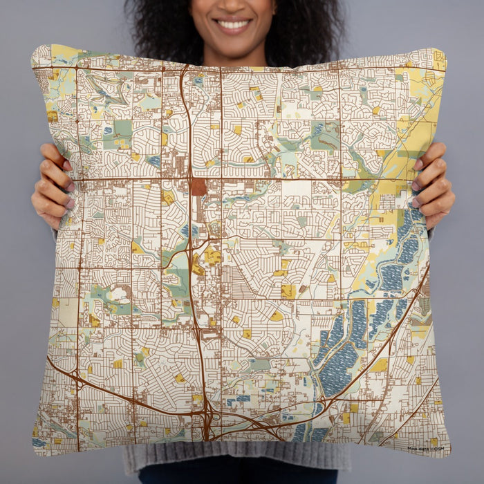 Person holding 22x22 Custom Thornton Colorado Map Throw Pillow in Woodblock