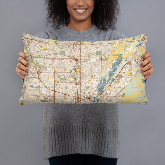 Person holding 20x12 Custom Thornton Colorado Map Throw Pillow in Woodblock