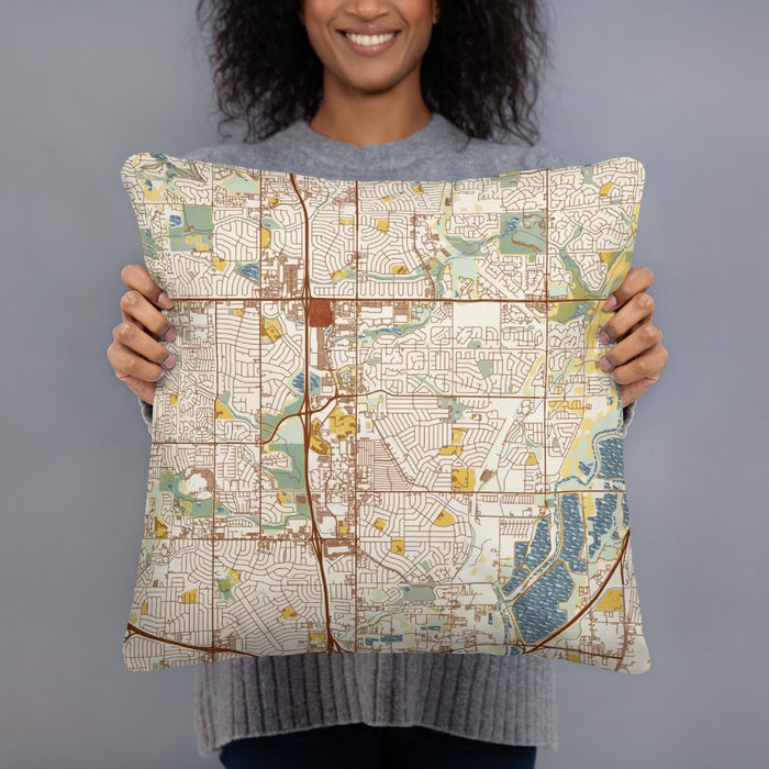 Person holding 18x18 Custom Thornton Colorado Map Throw Pillow in Woodblock