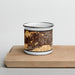 Front View Custom Thousand Oaks California Map Enamel Mug in Ember on Cutting Board