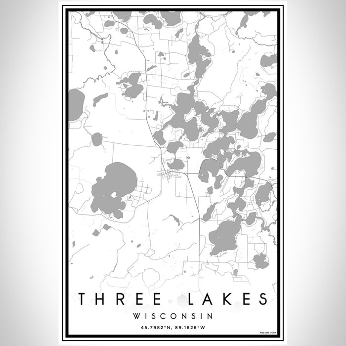 Three Lakes Wisconsin Map Print Portrait Orientation in Classic Style With Shaded Background