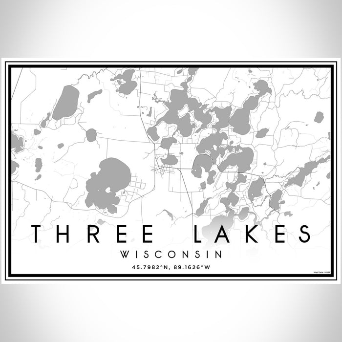Three Lakes Wisconsin Map Print Landscape Orientation in Classic Style With Shaded Background