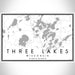 Three Lakes Wisconsin Map Print Landscape Orientation in Classic Style With Shaded Background