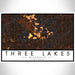 Three Lakes Wisconsin Map Print Landscape Orientation in Ember Style With Shaded Background