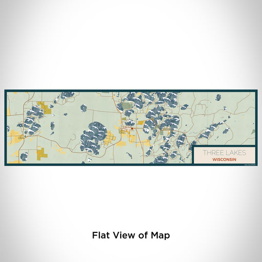 Flat View of Map Custom Three Lakes Wisconsin Map Enamel Mug in Woodblock