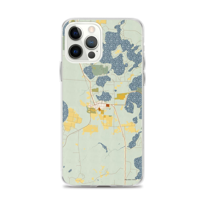 Custom Three Lakes Wisconsin Map iPhone 12 Pro Max Phone Case in Woodblock