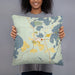 Person holding 18x18 Custom Three Lakes Wisconsin Map Throw Pillow in Woodblock