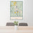 24x36 Three Sisters Oregon Map Print Portrait Orientation in Woodblock Style Behind 2 Chairs Table and Potted Plant