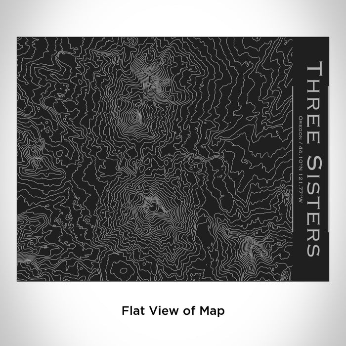 Rendered View of Three Sisters Oregon Map Engraving on 20oz Stainless Steel Insulated Bottle with Bamboo Top in Black