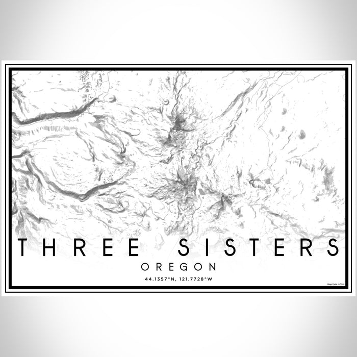 Three Sisters Oregon Map Print Landscape Orientation in Classic Style With Shaded Background