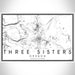 Three Sisters Oregon Map Print Landscape Orientation in Classic Style With Shaded Background