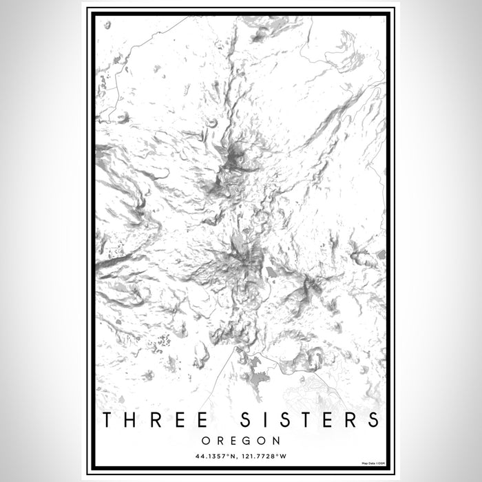 Three Sisters Oregon Map Print Portrait Orientation in Classic Style With Shaded Background
