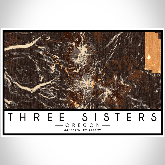 Three Sisters Oregon Map Print Landscape Orientation in Ember Style With Shaded Background