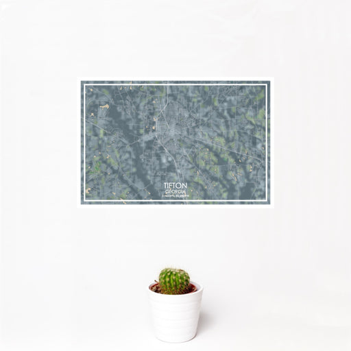 12x18 Tifton Georgia Map Print Landscape Orientation in Afternoon Style With Small Cactus Plant in White Planter