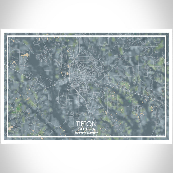 Tifton Georgia Map Print Landscape Orientation in Afternoon Style With Shaded Background
