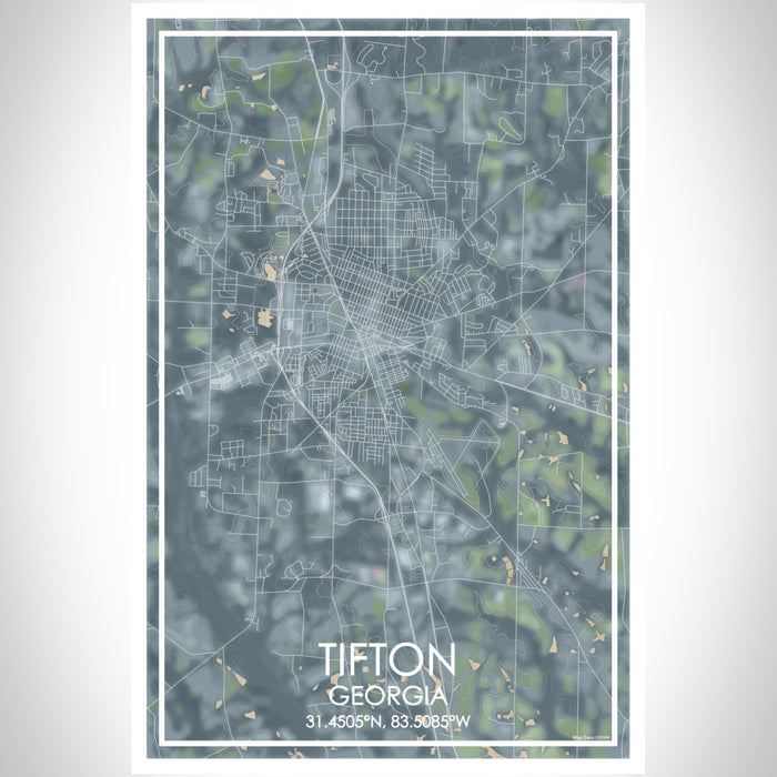 Tifton Georgia Map Print Portrait Orientation in Afternoon Style With Shaded Background