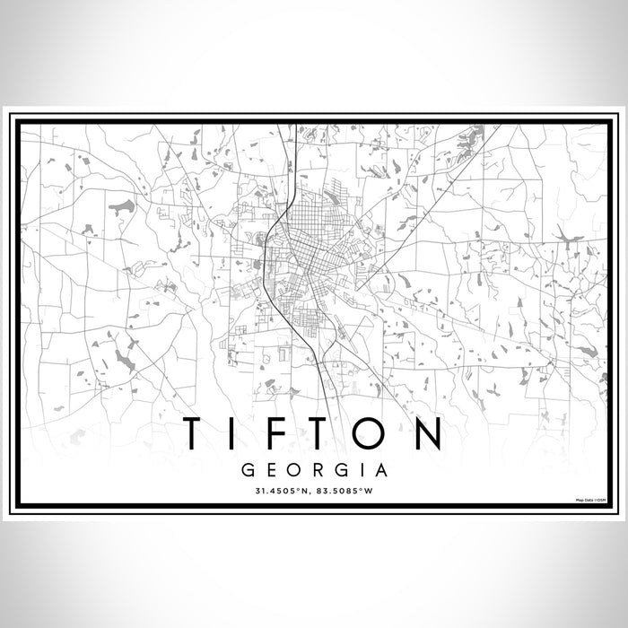 Tifton Georgia Map Print Landscape Orientation in Classic Style With Shaded Background