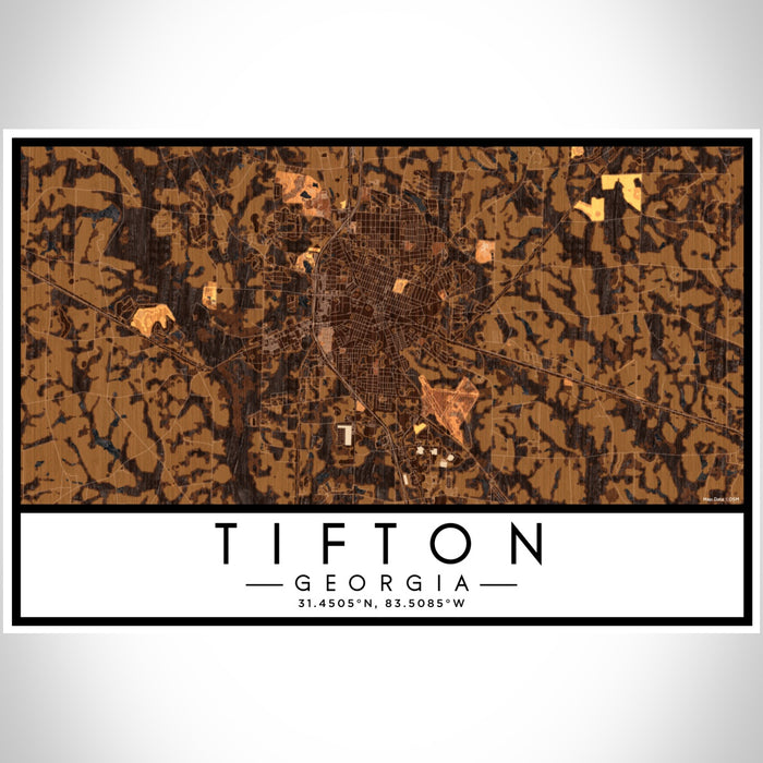 Tifton Georgia Map Print Landscape Orientation in Ember Style With Shaded Background