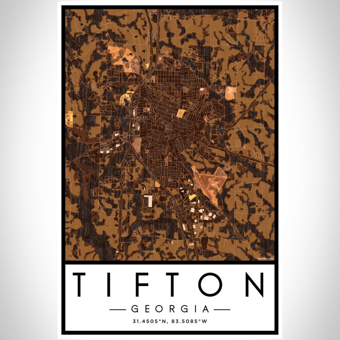 Tifton Georgia Map Print Portrait Orientation in Ember Style With Shaded Background