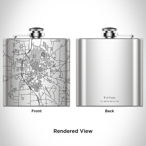 Rendered View of Tifton Georgia Map Engraving on 6oz Stainless Steel Flask