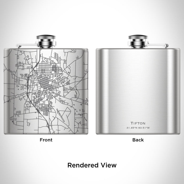 Rendered View of Tifton Georgia Map Engraving on 6oz Stainless Steel Flask