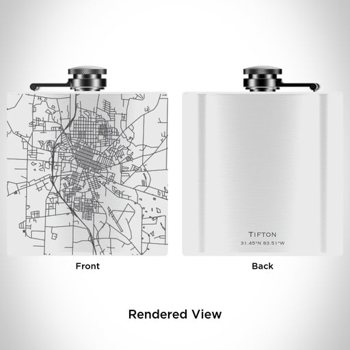 Rendered View of Tifton Georgia Map Engraving on 6oz Stainless Steel Flask in White