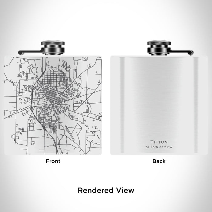 Rendered View of Tifton Georgia Map Engraving on 6oz Stainless Steel Flask in White
