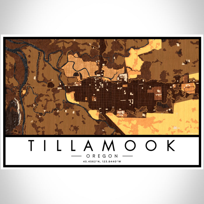 Tillamook Oregon Map Print Landscape Orientation in Ember Style With Shaded Background