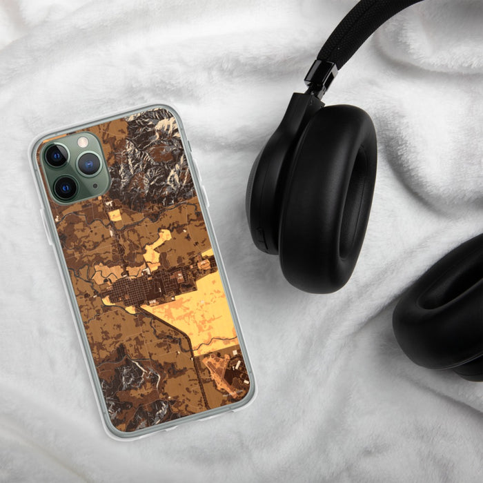 Custom Tillamook Oregon Map Phone Case in Ember on Table with Black Headphones