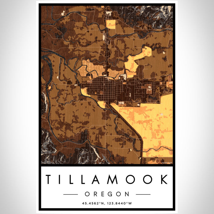 Tillamook Oregon Map Print Portrait Orientation in Ember Style With Shaded Background