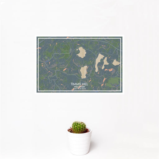 12x18 Timms Hill Wisconsin Map Print Landscape Orientation in Afternoon Style With Small Cactus Plant in White Planter