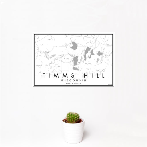 12x18 Timms Hill Wisconsin Map Print Landscape Orientation in Classic Style With Small Cactus Plant in White Planter